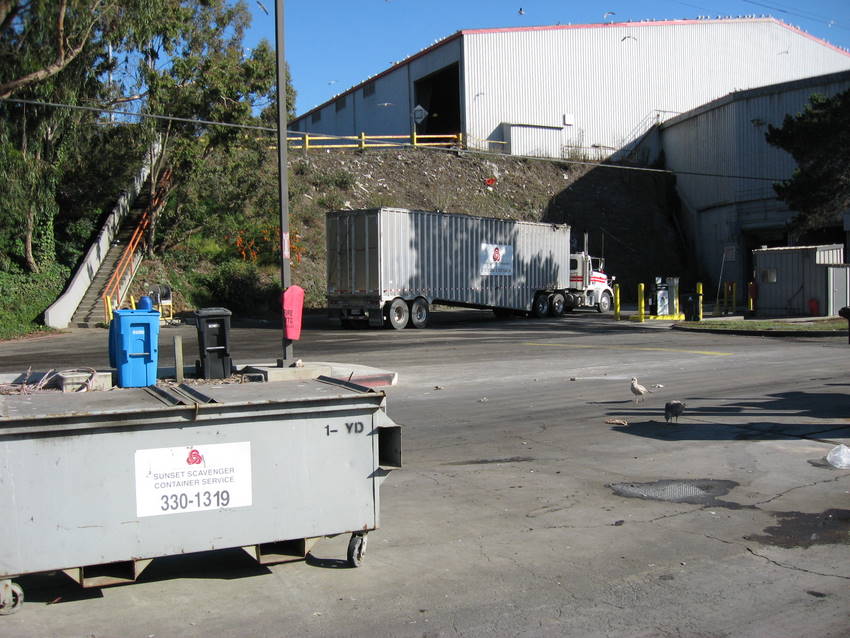 long haul truck enters pit basement